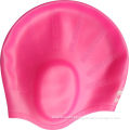 Pink Silicone Swimming Cap , Chinese Ear Guard Swim Cap With 3d Contoured Shape